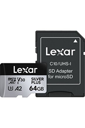 64GB Silver Plus 205mb 4K V30 UHSI Micro SD Hafıza Kartı
