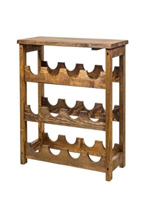 Ahşap Eskitme 3 Katlı  Ve Şişelik  Rafı Mini Bar Raf