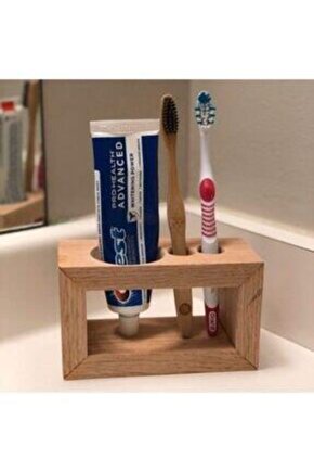 Ahşap Diş Fırçalık & Macunluk Organizer Banyo Rafı Doğal Ağaç Ahşap
