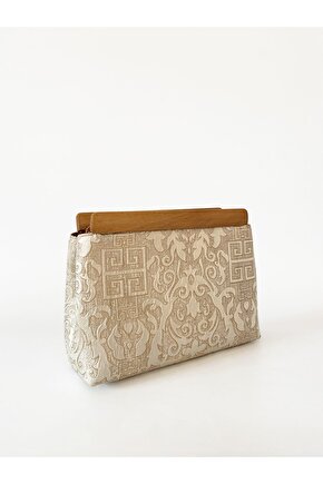 Kadın Krem Otantik Desen Clutch Çanta