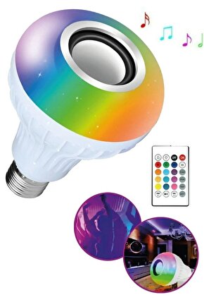 Bluetooth Hoparlör Rgb Ledli Lamba Kumandalı Müzik Çalar Ampul Renkli Ampul