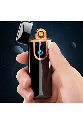 Çift Taraflı Elektrikli Slim Lüks Usb Şarjlı Siyah Çakmak Parmak Izli