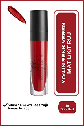 Longstay Liquid Matte Lipstick No: 18 Dark Red - Uzun Süre Kalıcı Likit Mat Ruj
