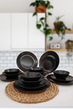 Siyah 24 Parça 6 Kişilik Yemek Takımı Mat