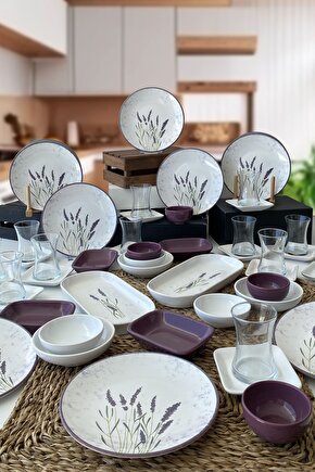 Lavanta Çiçek Desenli Kahvaltı Takımı 12 Kişilik 52 Parça