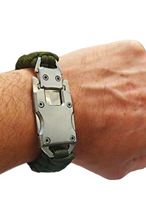 Bayan Erkek Giyebilir Çok Amaçlı Çelik Bıçaklı Korumalı Bilezik Paracord Bileklik Yeşil
