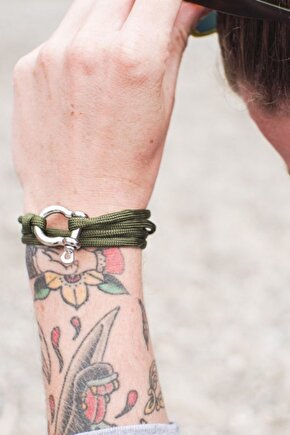 Unisex Krom Kilit Ip Kordon Ithal Premium Bileklik Haki