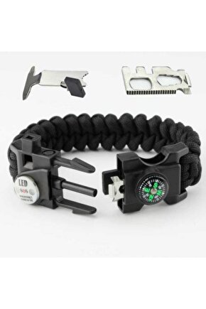 Paracord Acil Sos Led Işıklı Paracord Bileklik + Pusula + Düdük + Ateş Başlangıcı