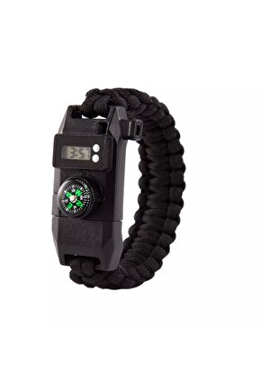 Profesyonel Paracord Bileklik Dijital Saat Pusula Ateş Başlatıcı Düdük Cam Kırıcı Fonksiyonel