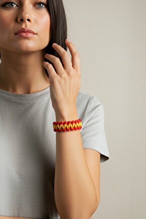 Paracord Sarı Kırmızı Taraftar Unisex Bileklik Bıçak Pusula Magnezyum Çubuğu