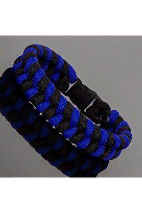 Saks Mavisi Ve Siyah Örgü Şekilli Paracord Bileklik