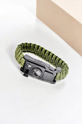 Paracord Gizli Bölmeli Termometreli Olta Kanca Misinalı Haki Renk Bileklik