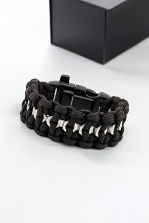 Tactical Siyah Renk Paracord Bileklik Çok Amaçlı 5i 1 Arada Kampçı Bileklik