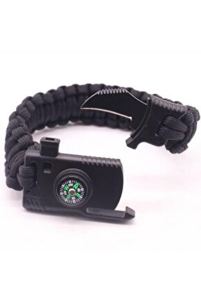 Paracord Survival Bileklik Bıçak Pusula Ateş Başlatıcı Magnezyum Ve Ikaz Düdüğü Çek 15=kamp Bıçaklı