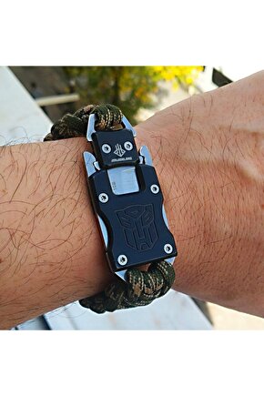 Avcı Paracord Bilekliik Paslanmaz Çelik Bıçaklı Orjinal Çok Kalite Sağlam Kamuflaj