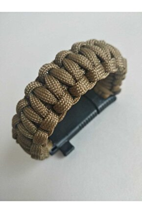 Paracord Survival Bileklik Bıçak Pusula Ateş Başlatıcı Magnezyum Ve Ikaz Düdüğü Kum Rengi