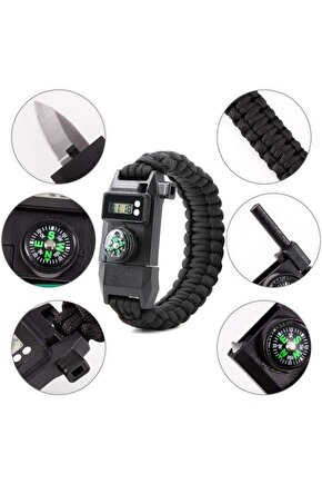 Dıgıtal Saat Paracord Sağlam Paslanmaz Çelik Bıçaklı Bileklik