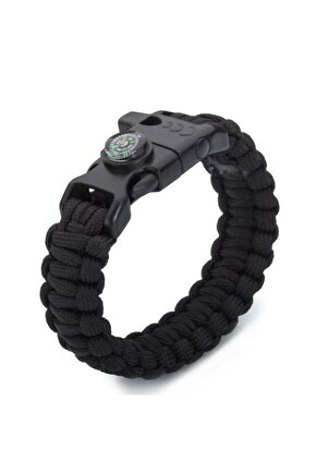 Tactical Siyah Renk Paracord Bileklik Çok Amaçlı 5i 1 Arada Kampçı Bileklik