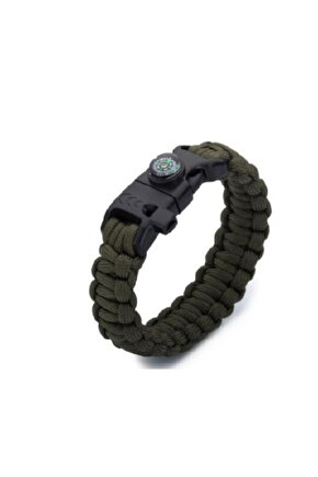 Tactical Askeri Yeşil Renk Paracord Bileklik Çok Amaçlı 5i 1 Arada Kampçı Bileklik