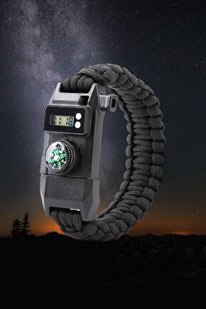 Paracord Bileklik Dijital Saat Pusula Ateş Başlatıcı