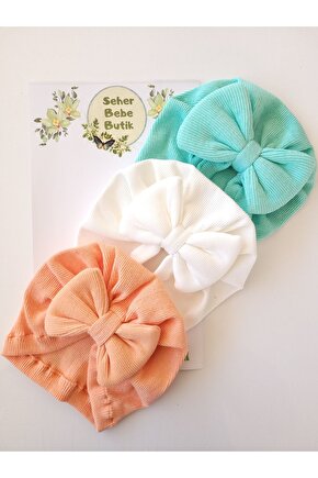 Kız Bebek & Çocuk Renkli Fiyonklu Bone 3Lü Set