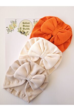 Kız Bebek & Çocuk Renkli Fiyonklu Bone 3Lü Set