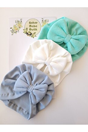 Kız Bebek & Çocuk Renkli Fiyonklu Bone 3Lü Set