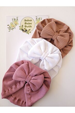 Kız Bebek & Çocuk Renkli Fiyonklu Bone 3Lü Set