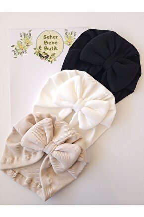 Kız Bebek & Çocuk Renkli Fiyonklu Bone 3Lü Set