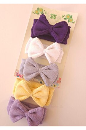 Kız Bebek & Çocuk Fiyonklu Bandana Set - Yumuşak- Esnek