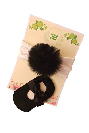 Kız Bebek & Çocuk PonPon Bandana ve Çorap Takım -peluş-pamuklu-