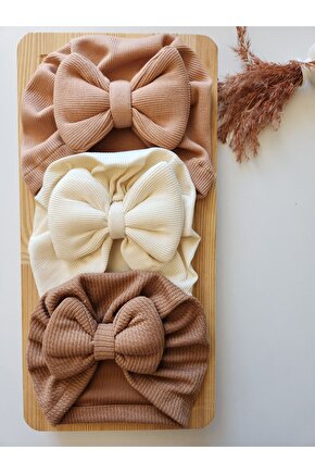 Kız Bebek & Çocuk Renkli Fiyonk Bone 3Lü Set