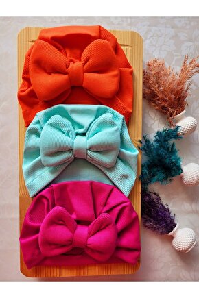 Kız Bebek & Çocuk Renkli Fiyonk Bone 3lü Set