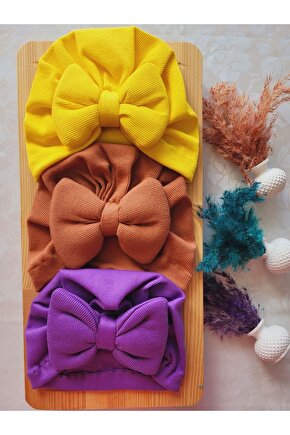 Kız Bebek & Çocuk Renkli Fiyonk Bone 3lü Set