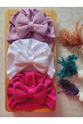 Kız Bebek & Çocuk Renkli Fiyonk Bone 3lü Set