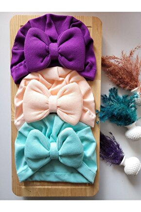 Kız Bebek & Çocuk Renkli Fiyonk Bone 3lü Set