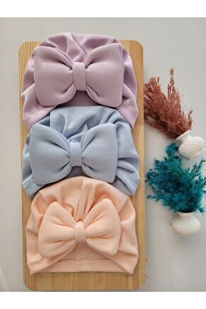 Kız Bebek & Çocuk Renkli Fiyonk Bone 3lü Set