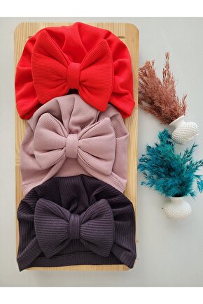 Kız Bebek & Çocuk Renkli Fiyonk Bone 3lü Set
