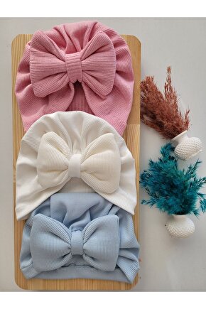 Kız Bebek & Çocuk Renkli Fiyonk Bone 3lü Set