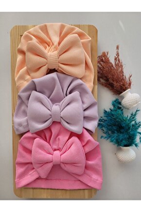 Kız Bebek & Çocuk Renkli Fiyonk Bone 3lü Set