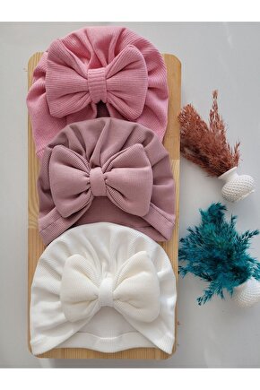 Kız Bebek & Çocuk Renkli Fiyonk Bone 3lü Set