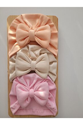 Kız Bebek & Çocuk Renkli Fiyonk Bone 3lü Set