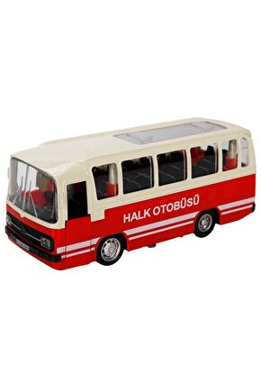 Sesli Ve Işıklı Çek-bırak Nostaljik Halk Otobüsü 15 cm - Kırmızı