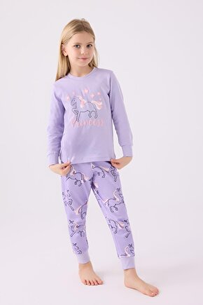 Roly Poly 3477 Garson Princess Kız Çocuk Lila Uzun Kol Pijama Takım