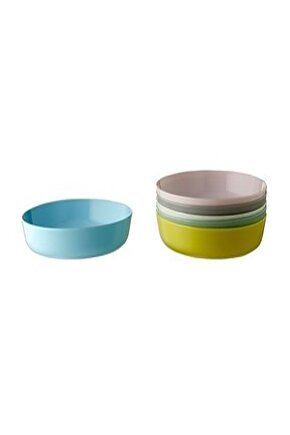 Plastik Kalas Tabak Seti Pastel Tonlar 6 Adet Çukur Tabak Modern BPA Free 6 Parça Sarı Yuvarlak 19