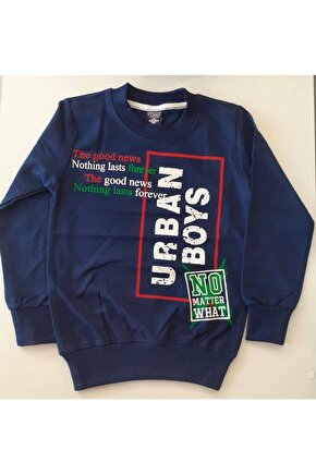Lacivert Baskılı Kolları, Beli Ve Boynu Lastikli Sweatshirt
