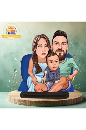 Çocuklu aile karikatürlü biblo hediye  3d masa üstü biblo hediyesi