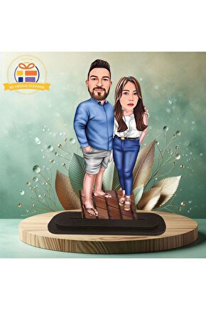 Sevgilimle gezerken karikatürlü biblo hediye  3d masa üstü biblo hediyesi