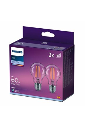 Filament Ampul Şeffaf 60 W Gün Işığı A60 E27 (2li)
