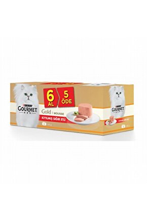 Gold Kıyılmış Sığır Etli Yetişkin Kedi Konservesi 6 Al 5 Öde